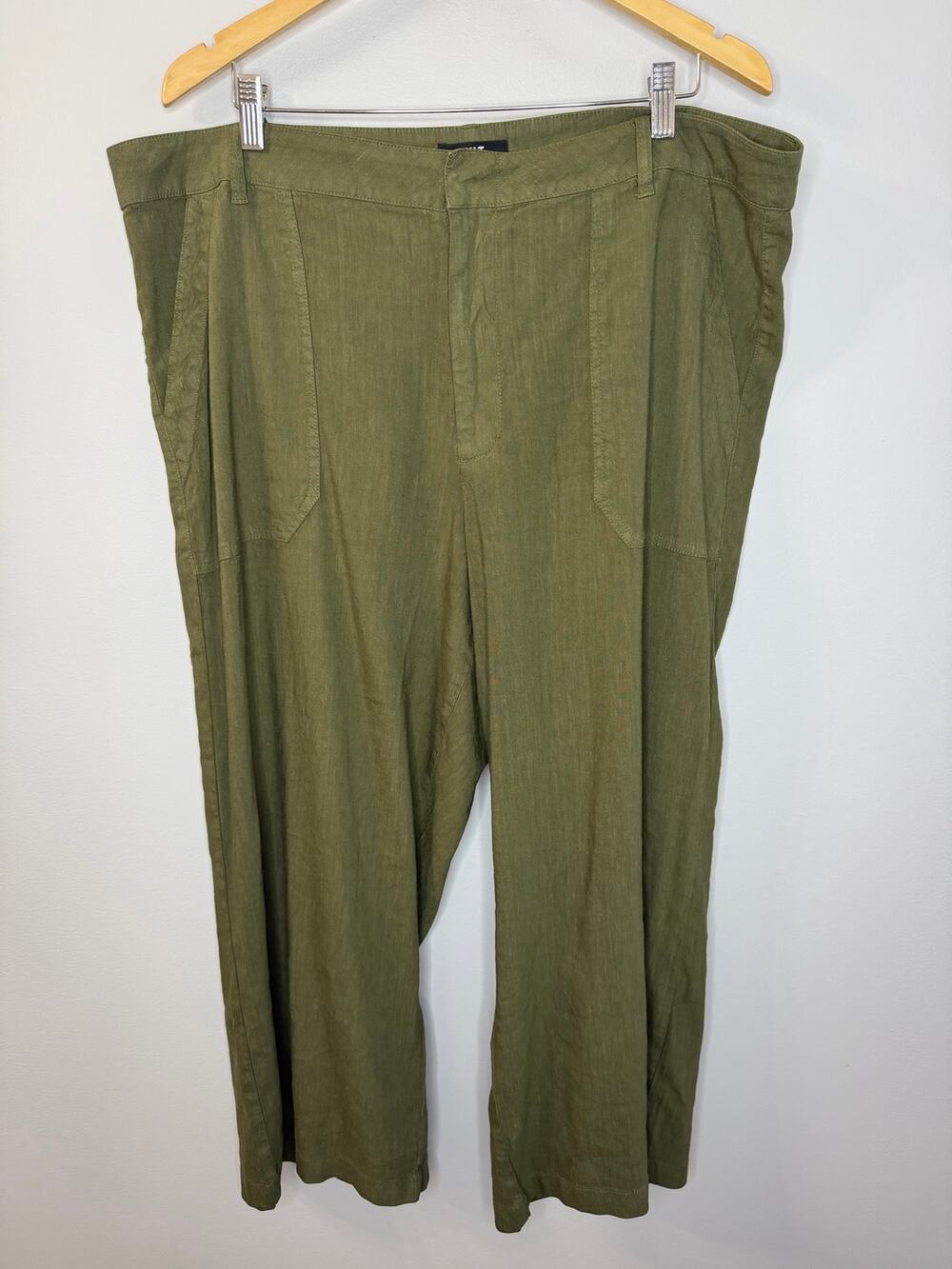 Kut from the Kloth Topaz Linen Cropped Pants Olive Green Women's 16W
